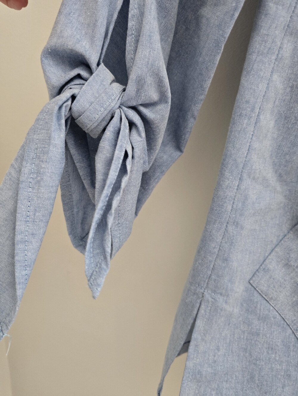 Vitamin Light Blue Minimilist Cotton Button Down Tie Sleeve Shirt Top M - Picture 2 of 9